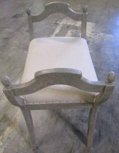 Hocker CYAN DESIGN ALICE klein verwittert grau Birke Baumwollstoff - Bild 3 von 8