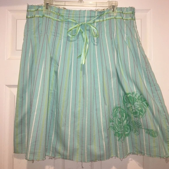 NWT Old Navy Aqua Multicolored Striped A-Line Skirt Sz12