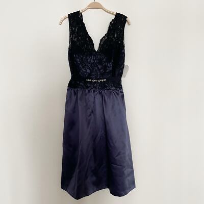 After Six 6707 Lace Satin Cocktail Bridesmaid Dress 14 Black Purple Prom Formal