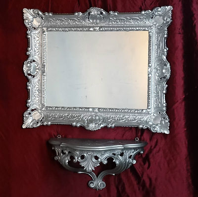 Miroir Mural Baroque Avec Console/étagère, Couleur Or - 56x46 Cm, Neuf