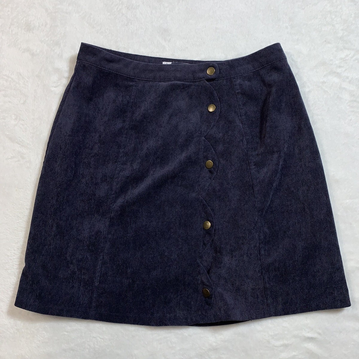 Loveriche navy corduroy scalloped button a line mini skirt