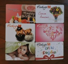 6 DIFFERENT TURKEY/TURKISH GIFT CARDS.  COLLECTORS ITEM. NO VALUE. LOT 3