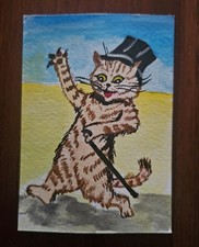 NUOVO ACEO quadro gatto cane cucciolo pittura acrilica originale arte
