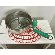 Foley Food Mill, MCM Kitchen Sieve - VTG 30s Farmhouse, Green Wooden Handles 