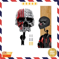 Motorcycle Helmet Rack Wall Mount ,Red Skull Helmet Holder Wall Mount w/ 2 Hooks