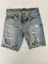 PacSun Y2K Distressed Dirty Wash Denim Shorts Light Blue Streetwear 30