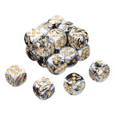 20Pcs 6 Sided Colored Standard Dice, Acrylic D6 Game Dice, Black/White, Gold