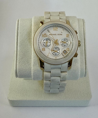 Michael Kors MK5145 White Ceramic Silicone Rose Gold Watch 38mm New Battery
