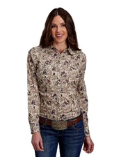 Roper Western Shirt Womens Brushstroke L/S Brown 03-050-0486-0651 BR