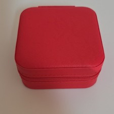 Red Faux Leather Travel Jewelry Case Zip-Around Velvet Lined Padded Organizer