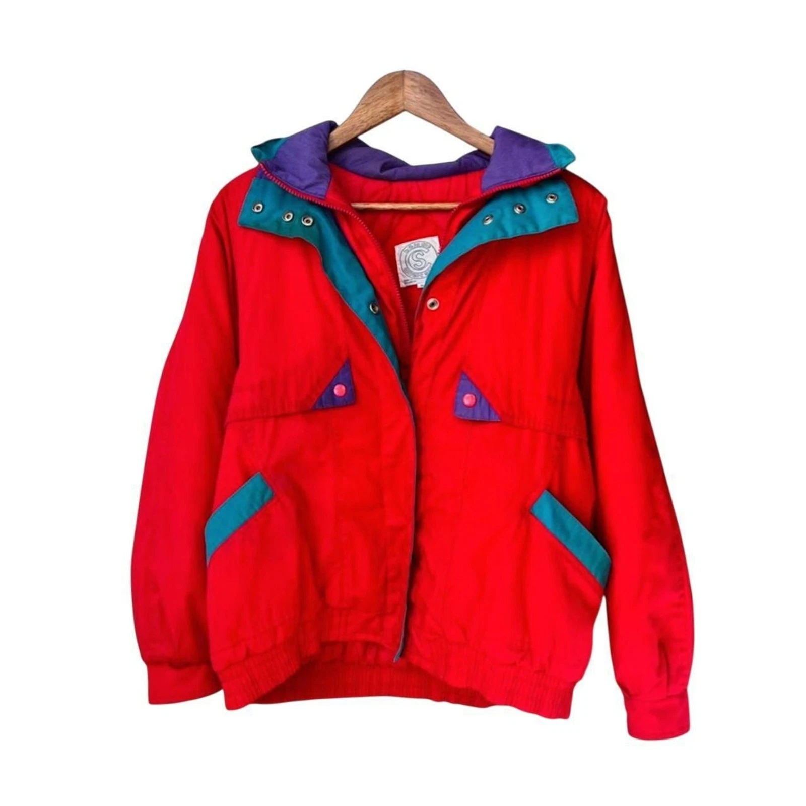 Vintage 80s ski jacket Be In The Current Seen Red and blue