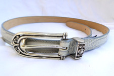 Brighton Light Gray Croc Leather Slim Belt Size S/M