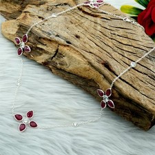 Ruby CZ 925 Sterling Silver Minimalist Necklace - Handmade Gemstones Jewelry