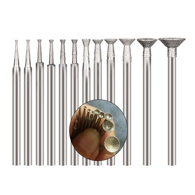 12-Piece Diamond Burr Set for Stone Carving, 3/32'' Shank, Rotary Tool Compatible