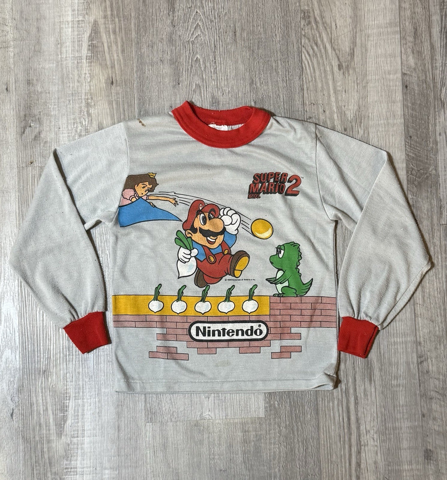 Camisa De Colección 1988 Super Mario Bros Wormser Talla 10 Muy Rara Pijama Manga Larga