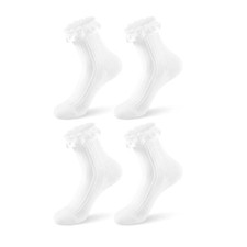 Women's Lace Ruffle Ankle Socks, Frilly Sock with Bow, Lace, Ruffle 2whiteb1