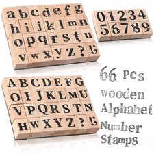 66 Pcs Wooden Alphabet Number Stamps Small Letters Wooden Number Letter with ...