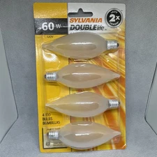 Sylvania Double Life 60W 120V B10 Candelabra Base 4 pack   Sconce,Candelabra,Fan