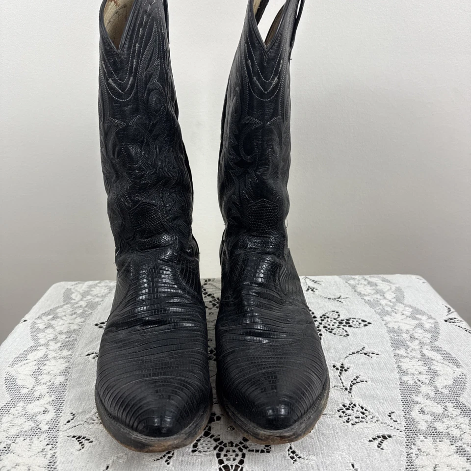 Dan Post Black Leather Lizard Western Boots Men's Size 9.5 EW Cowboy Detail - Image 2 of 4