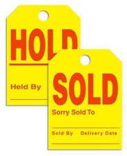 Sold Hold Car Mirror Hang Tags - Yellow Car Signs - 50 Per Pack