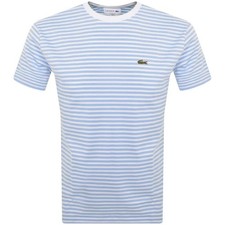 Image of LACOSTE CREW NECK CROC LOGO STRIPED COTTON T-SHIRT SKY BLUE 2XL RRP £65 NEW