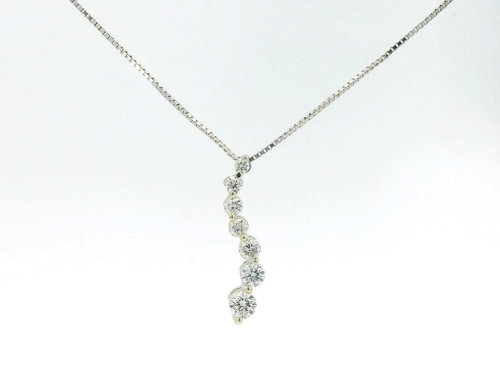 14k White Gold Graduated 7 Diamond Journey 16" Necklace