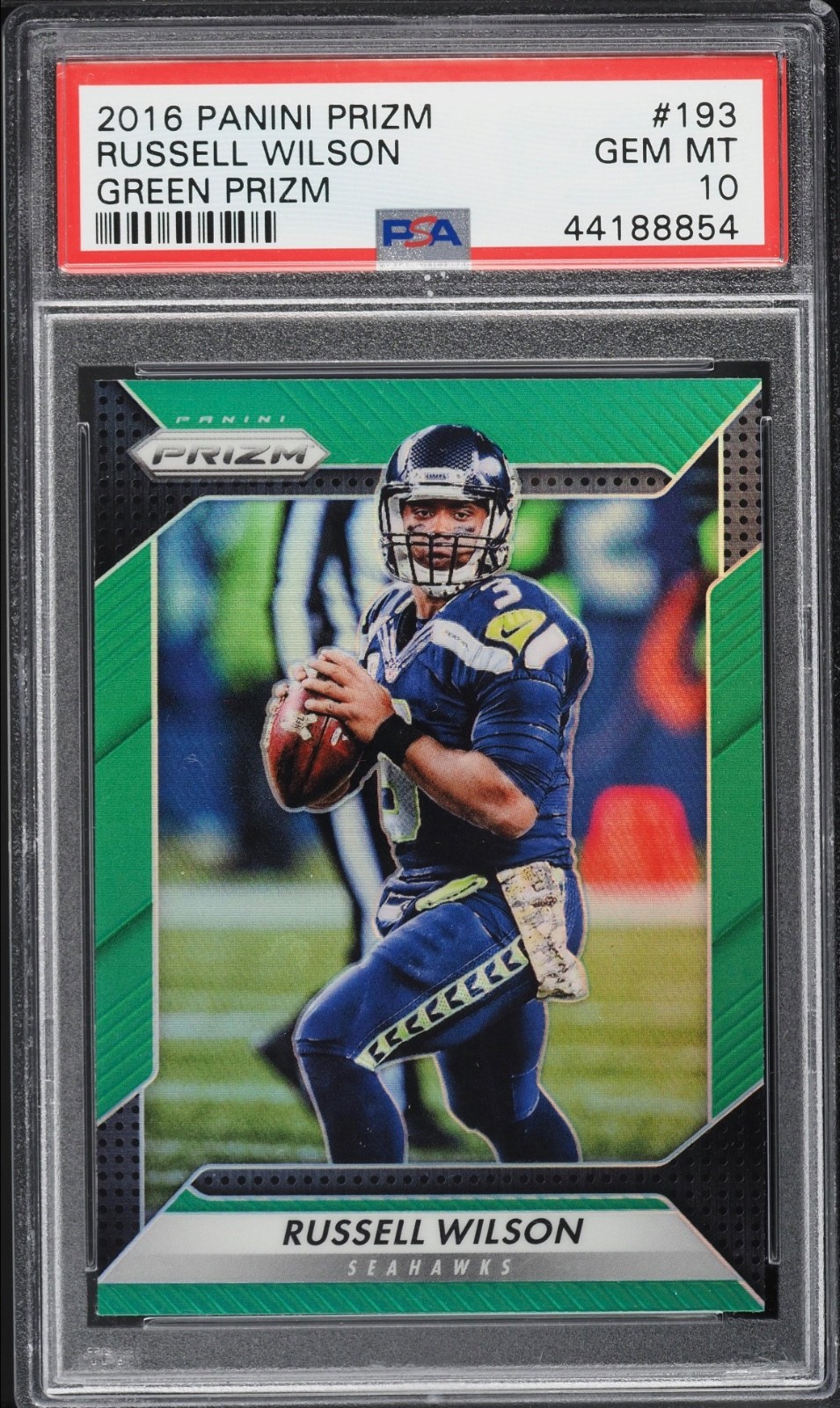 RUSSELL WILSON 2016 Panini Prizm Green Prizm PSA 10 Gem Mint (Pop 4)