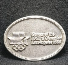 WJ01129 VINTAGE 1983 GAMES OF THE XXIIIrd OLYMPIAD 1984 PEWTER BELT BUCKLE