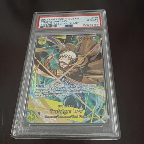 Bandai One Piece CCG Trafalgar Law OP10-119 SP Alt Art Foil Eng PSA 10