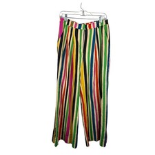 Farm Rio Wide Leg Pants Women Medium Multicolor Excellent Striped Linen Blend