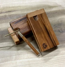 Exotic Tigerwood 4" Dugout Stashbox w  Poker & One Hitter Pipe- Made In The USA
