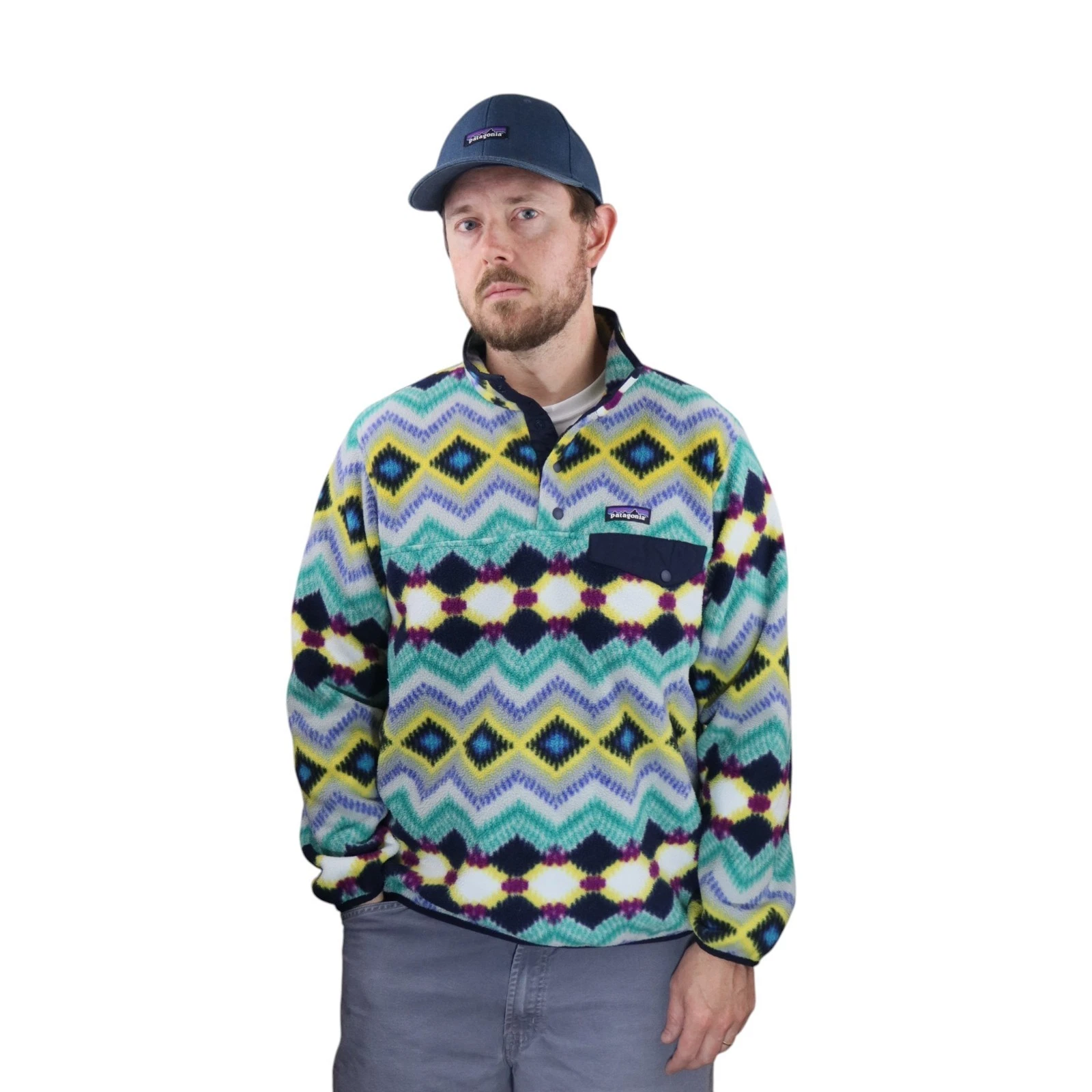Patagonia Aztec Synchilla Snap-T Fleece Jacket Womens L Mens M Tribal Pullover