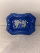 1950'S Japan Blue Ashtray W/ White Cherubs / Angels Trinket Dish