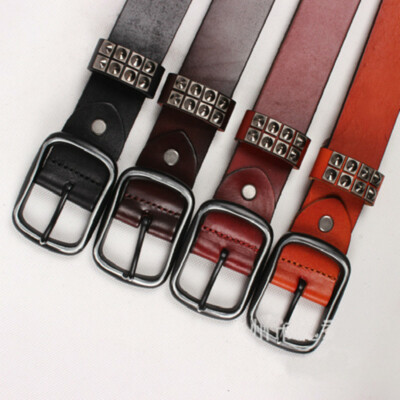 4 ROW Unisex Pyramid Studded Belt 4 Row Pyramid Studded Black Leather Belt – Red Zone main image 2