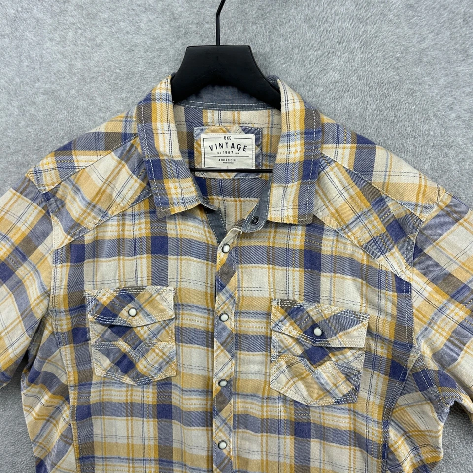 Buckle BKE Shirt Mens Size Large Yellow Plaid Short Sleeve Pearl Snap Western - Image 4 of 4