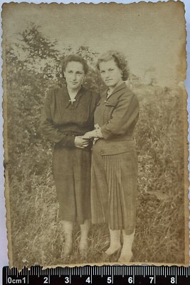Two Pretty Cute Young Women Charming Attractive Ladies Nice Girls Old Photo