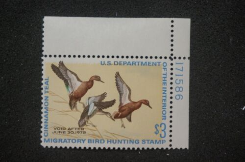 1971 US S#RW38 $3.00 Federal Duck Stamp Three Cinnamon Teal W/plate # MNH OG VF - Afbeelding 1 van 2