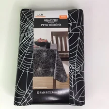 Way To Celebrate Halloween Vinyl PEVA Tablecloth Spiderwebs 60 X 84”