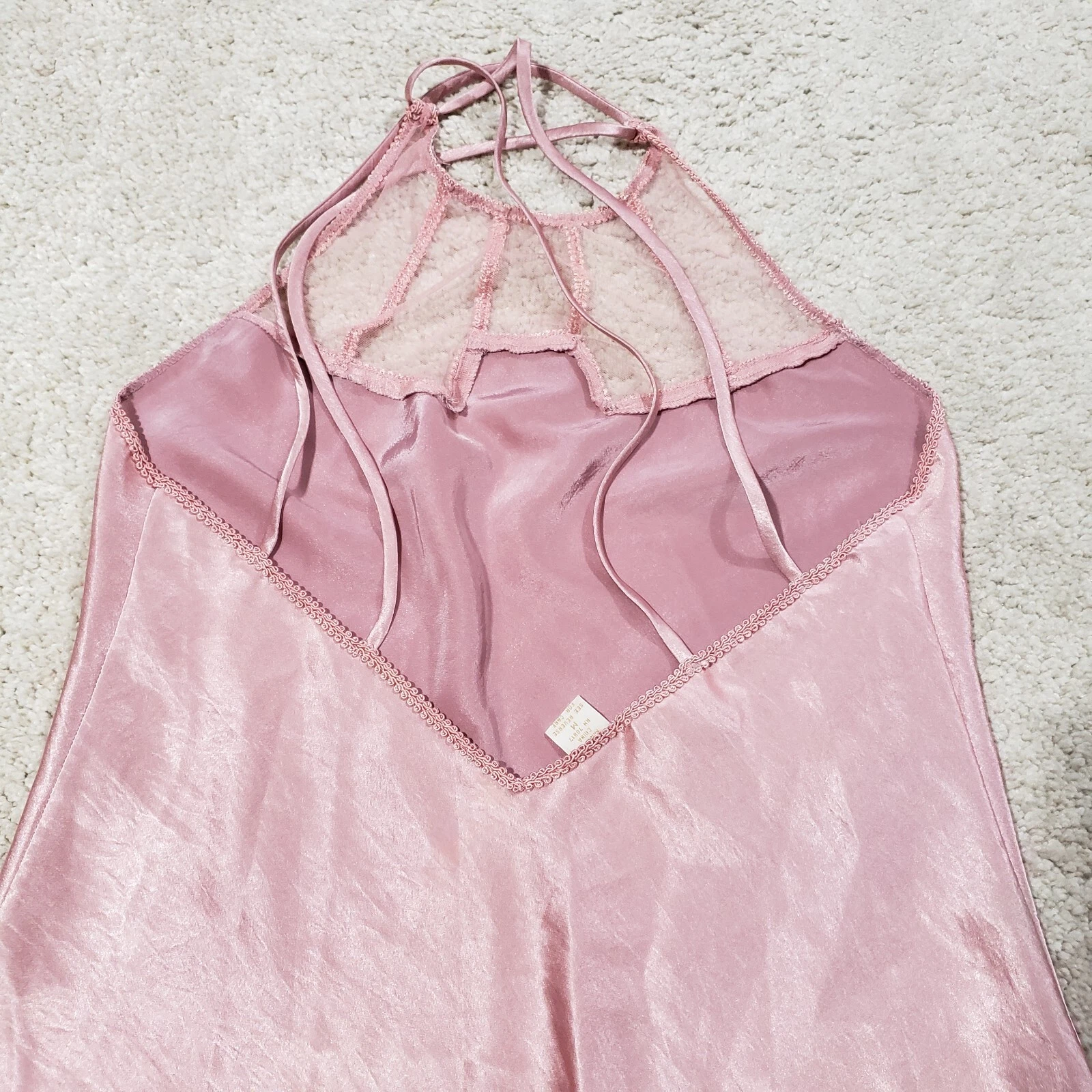 UNDERCOVER Maxi pigiama vintage Victoria's Secret abito donna M rosa raso maglia etichetta oro anni 90