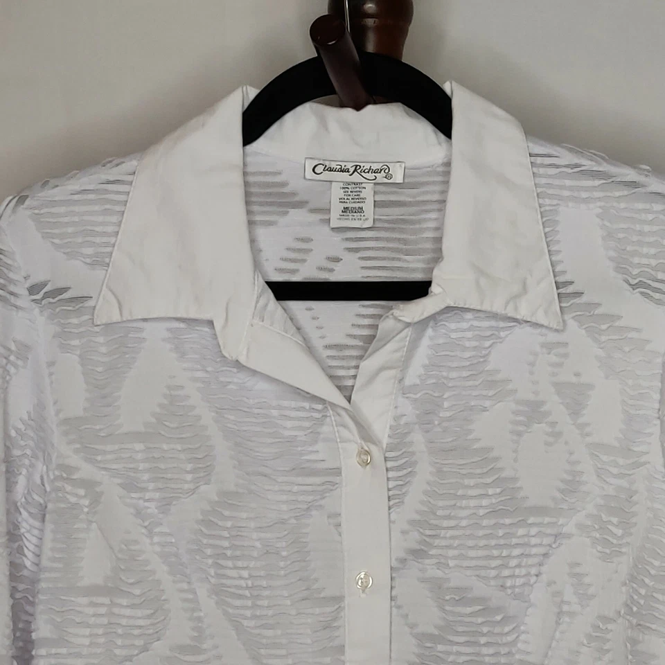 Claudia Richard Mujer Talla M Blanco Transparente Camisa Cuello Abotonado Mangas Largas  Foto 3 de 4
