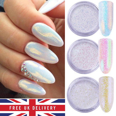 Einhorn Aurora weiß Pailletten Nailart Glitzer Puder MEERJUNGFRAU EFFEKT kleine Flocken