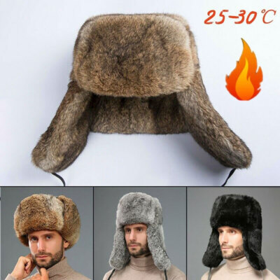 Winter Ushanka Hat Men Pilot Aviator Trapper Hat Leather With Ear