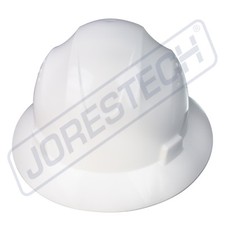 WHITE HARD HAT FULL BRIM JORESTECH 4 POINT RATCHET SUSPENSION CONSTRUCTION ANSI