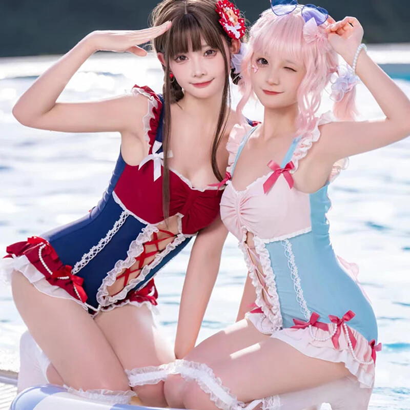 Candy Girls Lolita Ruffle Swimsuit Cute Anime Cosplay Maid Uniform