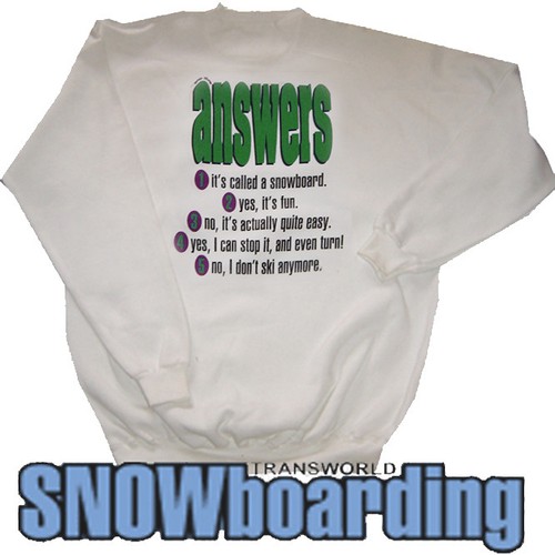Trans World Snowboarding Crew Sweat Top Réponses Blanc XL Vintage Années 90 Snowboard