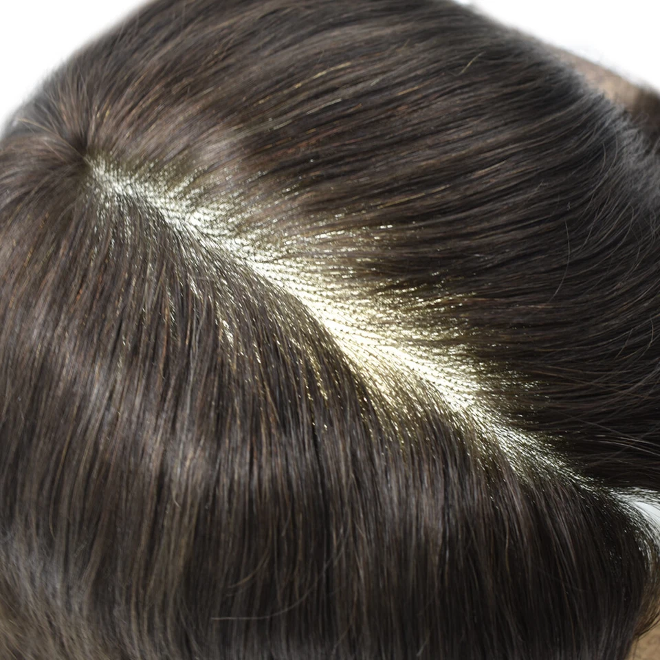 Peluca sistema capilar mono fino toupee para hombre piel de polietileno toupee para hombre Foto 4 de 4