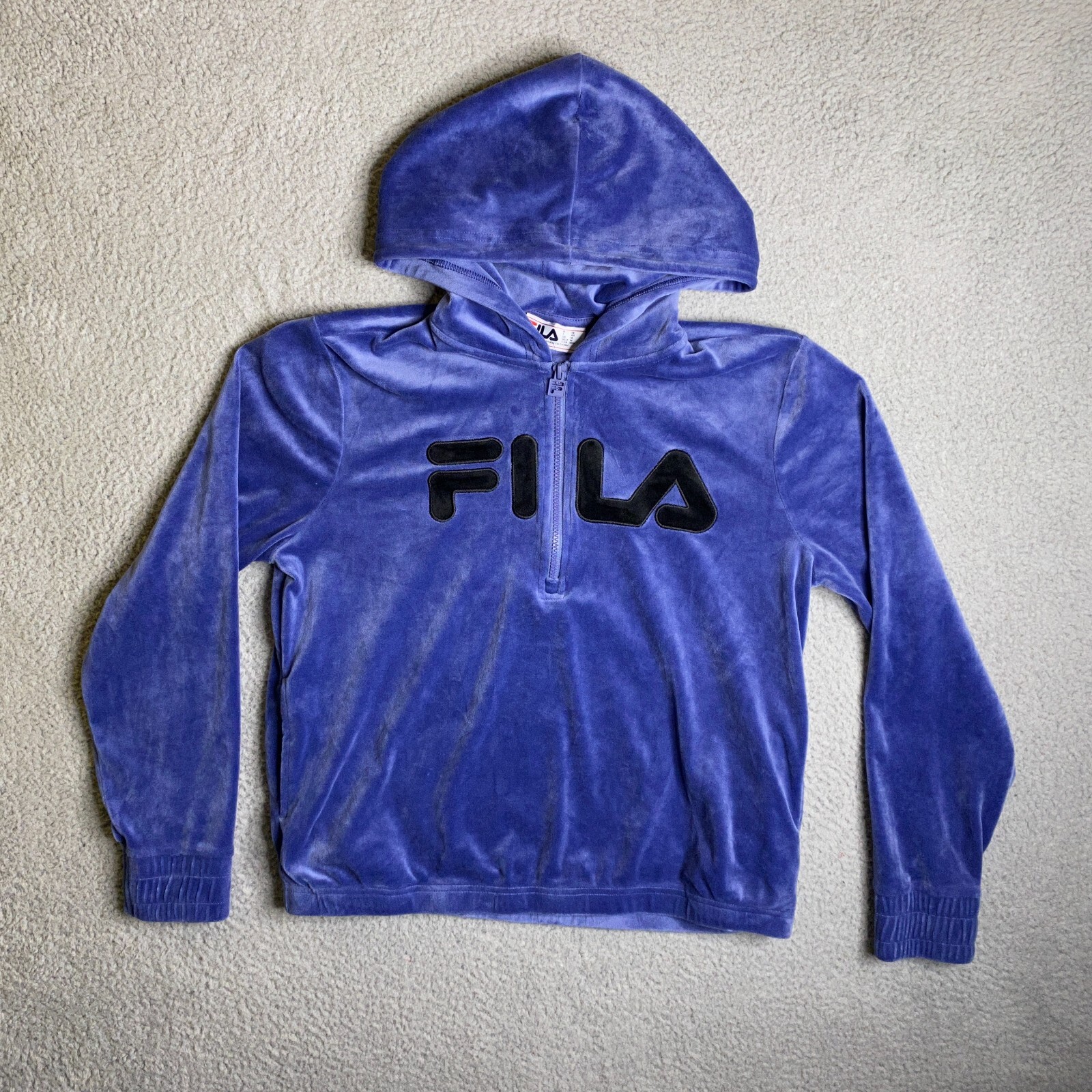 Felpa con cappuccio FILA 1 4 cerniera pullover donna blu indaco medio logo velluto manica lunga