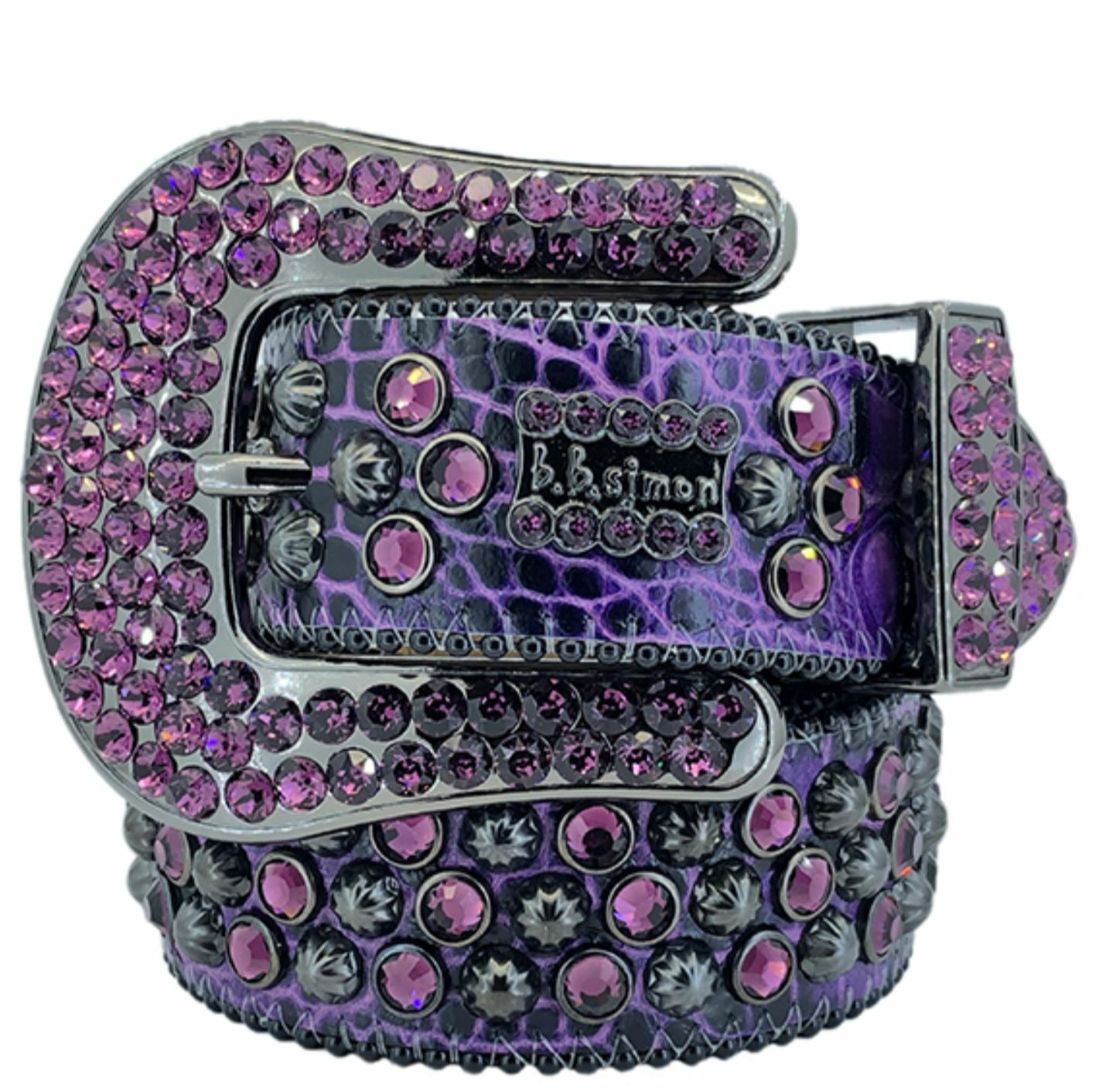 BB Simon Swarovski Crystal Purple Leather Belt 36 XXL New