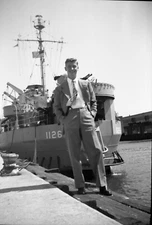 Vintage  Negative B&W Med Format Man Military US Navy Vessel #1126