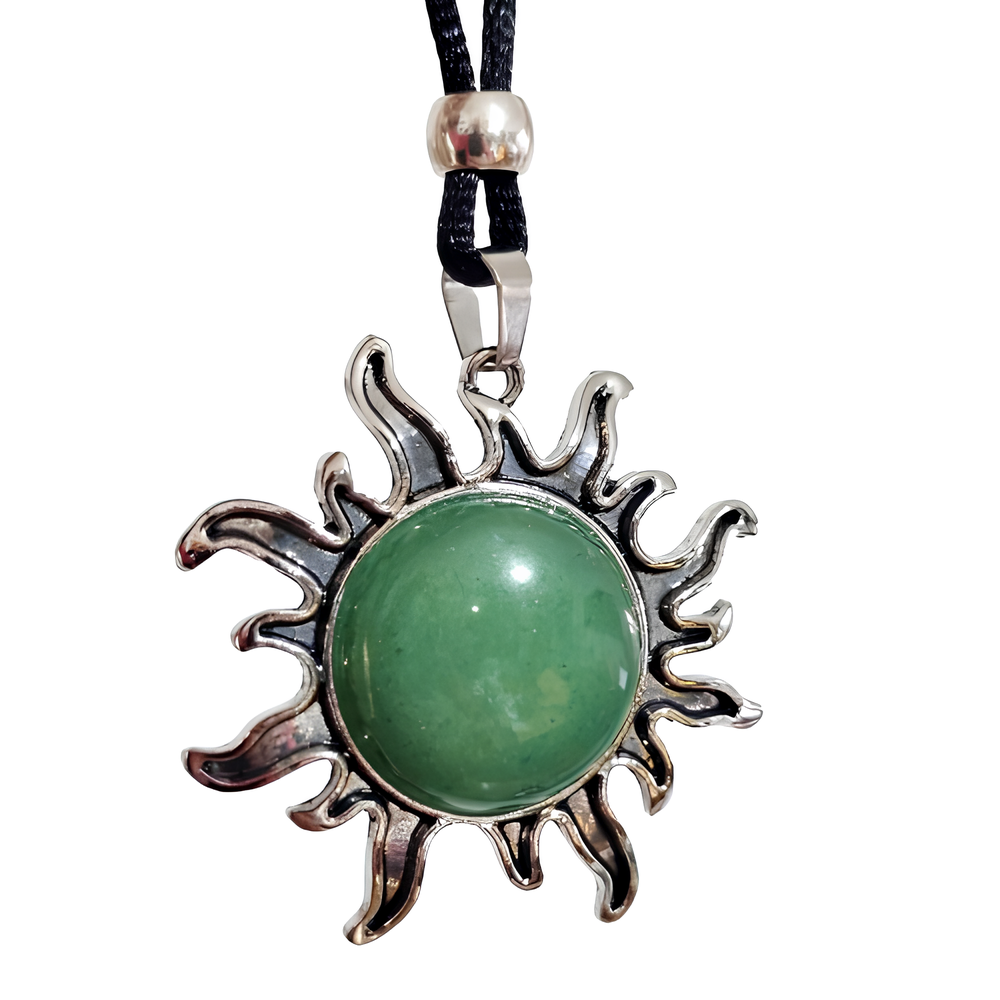 Jade Sun Pendant Gemstone Nephrite Crystal Healing Chakra Tie Cord Necklace